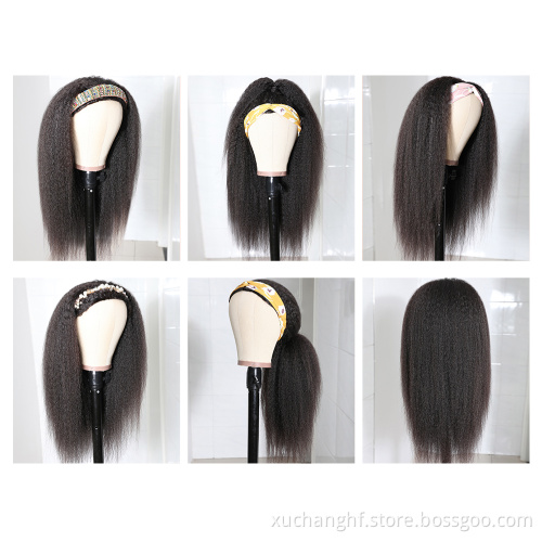 Kinky Straight Headband Wig Human Hair Glueless Half Wig With Head band Brazilian Yaki Headband Wigs For Black Women